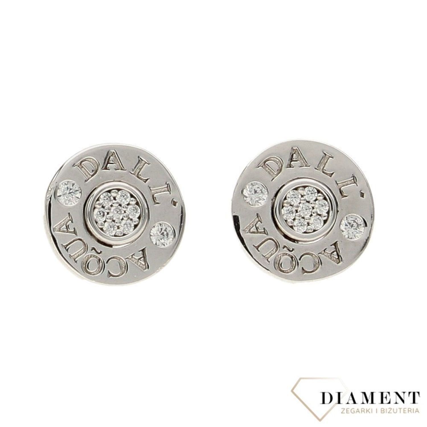 Kolczyki srebrne sztyft z logo i cyrkoniami K YB 327 053.jpg